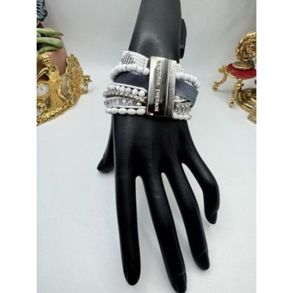 Victoria Emerson Jewelry - Victoria Emerson Boho Cuff Bracelet Toledo Leather Silver White Marble Turquoise